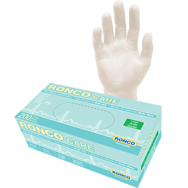 Ronco Care Vinyl Clear Examination Glove Powder Free 3 Mil. 200x10