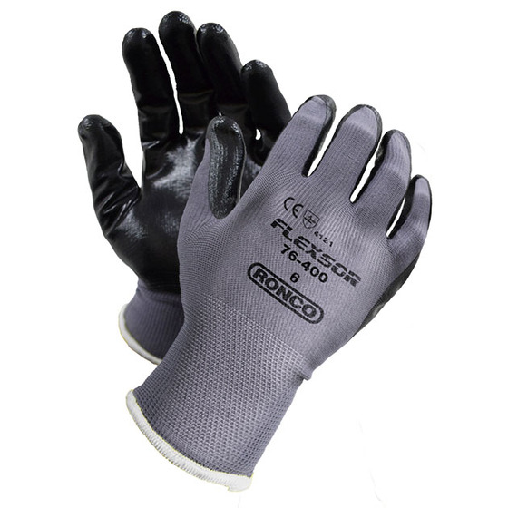 FLEXSOR Palm Nitrile Nylon Black 2X-Large 12x6